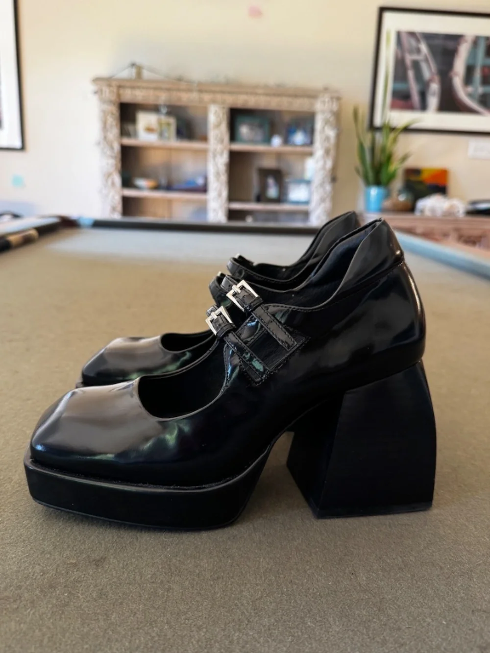 Jeffrey Campbell Corgi black double strap Mary Jane platform heels
